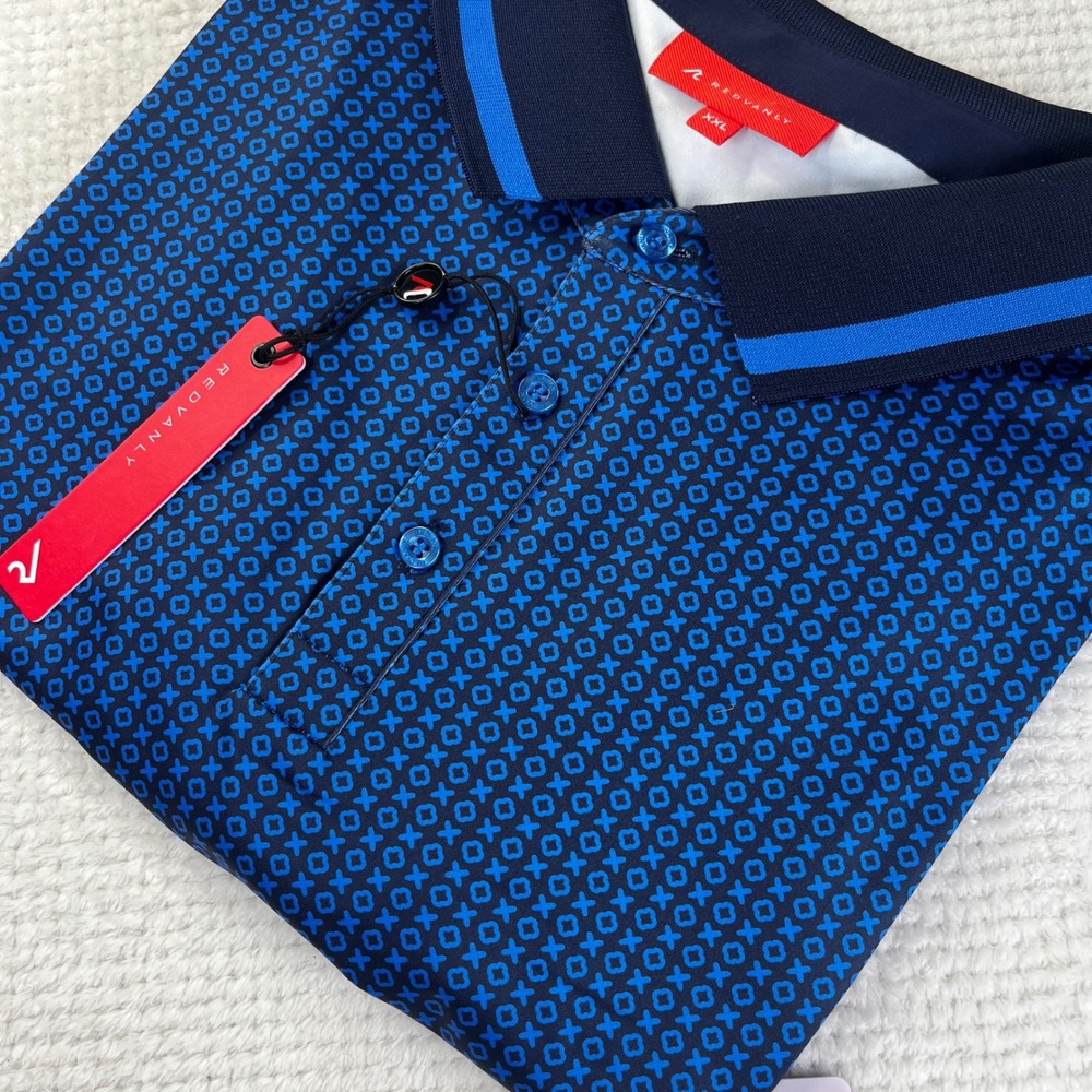 Redvanly Norvins Polo Shirt Mens XXL Marine Blue Geometric Golf R2501 NWT